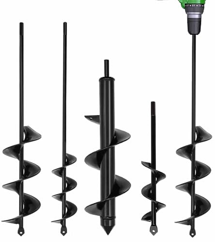 TCBWFY 4 Pack Garden Auger Spiral Drill Bits - 1.6x9, 1.6x16.5, 3x16.5, 3x12 - Heavy Duty Steel - Corrosion Resistant - Perfect for Post Holes, Earth & Lawn Augering,Planting Bulbs&Trees