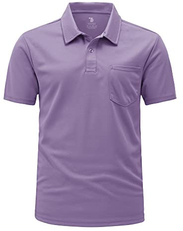 Rdruko Golf Polo Shirts for Men Short Sleeve Stretch Fit Breathable Quick Dry Summer Casual Smart Outdoor Work Hiking Camping Tops Light Purple XL