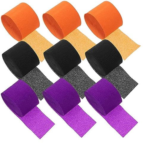 9 Rolls Halloween Crepe Paper Streamers Black Purple Orange | Halloween Crepe Paper Streamers Decorations Hanging Tassels for Festival Birthday Halloween Party Decor