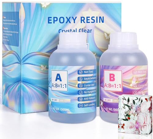 IModeur Clear Epoxy Resin - 1L/34oz Self-Leveling Crystal Epoxy Resin - No Yellowing No Bubble UV Resistant Art Resin Casting Resin for Art Crafts, Jewelry Making (16oz x 2)