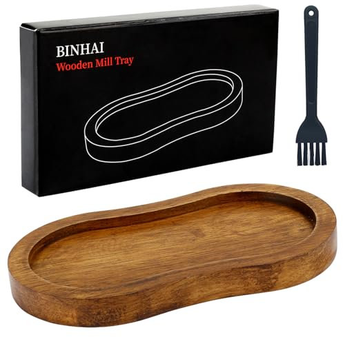 BINHAI Salt and Pepper Wood Mill Tray, Retro Colour Pepper Grinder Rest, Work Surface and Dining Table Protector (Pepper Mill not Included)