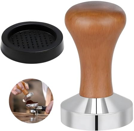 KUIZHEN Kaffee Tamper, Espresso Tamper Barista Zubehör Kaffeestampfer aus Edelstahl Edelstahl Base Holzgriff mit Silikonmatte für Cafes und Kaffeeliebhaber Tamper 51mm