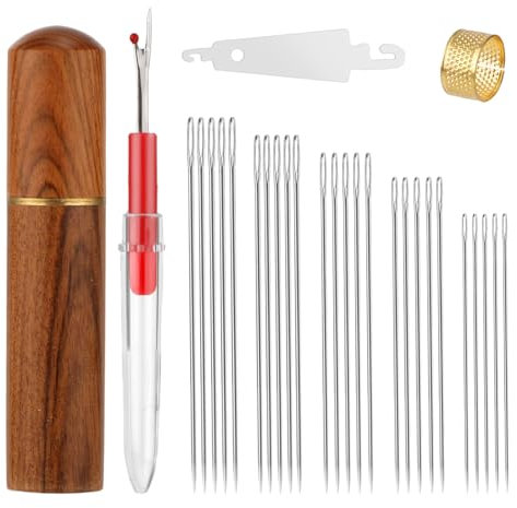 29stk Nähnadeln set, Nähzubehör mit Handnähnadeln Schmalem Kupfer Fingerhut Nahttrenner und Einfädler aus Eisen Handnähnadeln zum Häkeln Perlennähen Quilten Weben Basteln