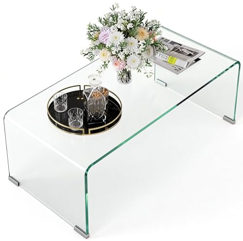 HOMCOM Table Basse en Verre Table de Salon rectangulaire Design Moderne en Verre trempé avec Bords arrondis sûrs 80 x 45 x 35 cm Transparent