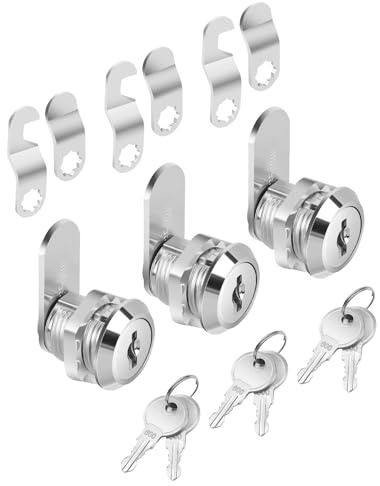 Bates- Cabinet Locks with Keys, 5/8 Long, 3 Pack, Cam Locks for Cabinets Keyed Alike, File Cabinet Lock with Key