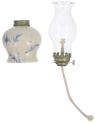 Zerodeko Keramik Öllampe Vintage Petroleumlampe mit Glas Sturmlampenschirm Nachfüllbar für Innen und Außenbereich Notbeleuchtung Tischdekoration