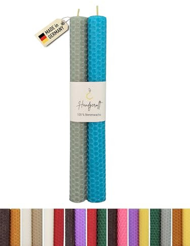 Wachsmann Bienenwachskerzen handgerollt, 100% Bienenwachs, 2er Set in vielen Farben, Made in Germany