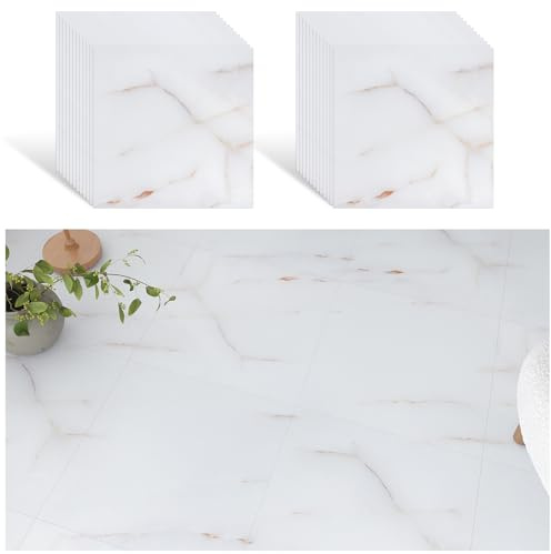 VEELIKE Vitt guld marmor golvplattor självhäftande vinylgolv kakeloptik 24 stycken PVC-golvbeläggning kök vardagsrum PVC-kakel marmor kakeldekaler golv badrum vattentät 30 cm x 30 cm