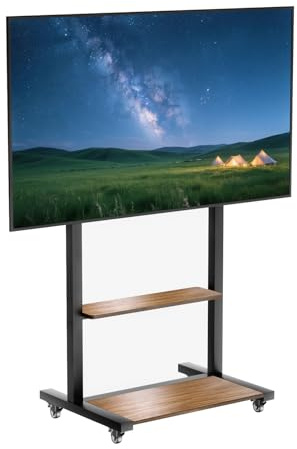 Vanconwey Boden TV-Ständer für 40-100 Zoll TVs, Höhenverstellbare TV-Mount-Ständer mit großem Holzregal und Rädern, Moderner Wohnzimmer Rolling TV-Ständer, bis zu 220 lbs, VESA 800x600mm(VC-Z1813)