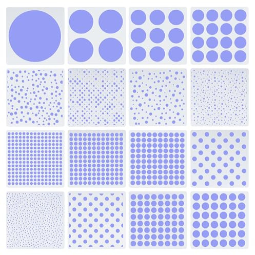 16 Pcs Circle Stencils, Various Reusable Dot Circle Painting Stencil Washable Round Geometric Pattern for Drafting Wood Furniture Wall Scrapbook Card DIY Crafts