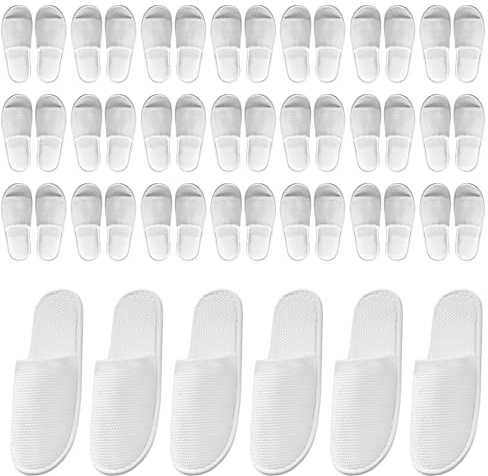 PORFOYO 20 Paare Weißer Frottee-Slipper, Hotelslipper, Spa Gästehausschuhe, universal, 28x11cm, tragbar für Reisen, zu Hause und Salon