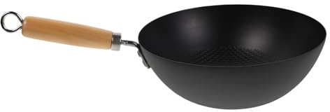 SUPVOX Padella Wok in Ferro Battuto 24 Cm Piccolo Wok da Cucina Fondo Piatto Multifunzione per Fornello Casa e Cucina