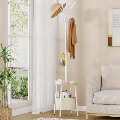 Hzuaneri Coat Rack, Coat Stand with 12 Hooks for Small Space, Yellow-White