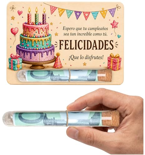 2 Piezas Cumpleaños Tarjeta Regalo Para Regalar Dinero, Madera Con Tubo De Corcho, Diseño Feliz Con Tarta, Globos Y Banderines, Idea Original Para Hombre Mujer Fiesta Familiar