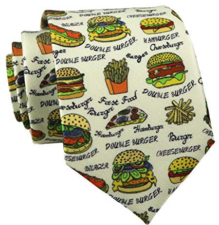 Krawatte für Herren und Jungen, Tiermuster, lustig, Halloween, handgefertigt, bedruckt, Hamburger, Einheitsgröße