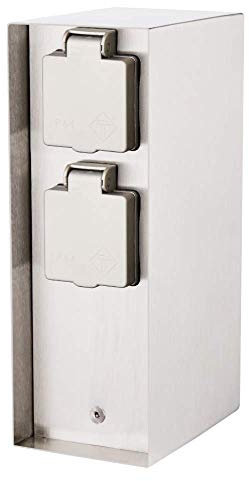 Columna de enchufe con 4 tomas de corriente para jardín, para exteriores, acero inoxidable IP44 / hierro cepillado