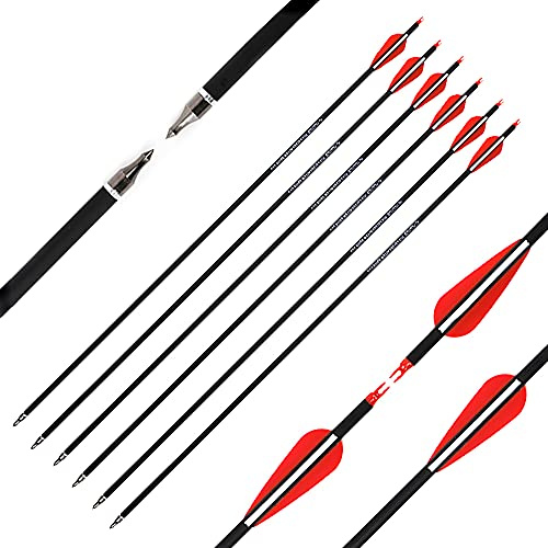 ACCMOS Tiro al Arco 30 Pulgadas Flecha de Carbono Spine 500 Punta de Flecha Reemplazable, para Arco Recurvo Arco Compuesto Arco Largo Caza Práctica de Tiro 6/12/24/48 Piezas (30inch, 6pcs)