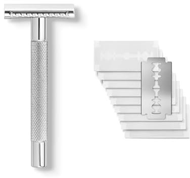 Störtebekker® Premium Rasierhobel 'Solingen' mit Stahlgriff - inkl. Rasurguide [+10 Störtebekker Klingen] - Geschenkidee - Nassrasierer Set in Premium-Qualität aus Edelstahl - Made in Germany
