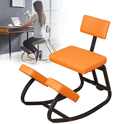 JTYDFG Kniestuhl, Kniehocker Kniestuhl Ergonomisch, Sitz-hocker mit Rückenlehne für Bürostuhl zu Hause, Verbessern Sie die Körperhaltung und schützen Sie die Wirbelsäule(Color:orange)