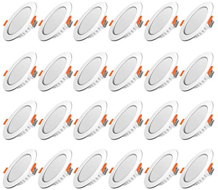 Tofisr LED recessed Ceiling Light,5W Cool White Light 6000K,Round Metal Downlights for Ceiling,220V-240V,Cutout Φ75-95mm,Ultra Slim Round Spotlights for Livingroom Diningroom Kitchen,24Pack