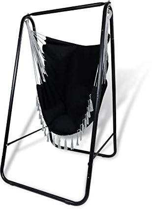 CCLIFE Silla Colgante con Soporte Columpio Interior Silla Hamaca Colgante con Conjines, Carga Máxima 100 kg, para Interior y Exterior Negro