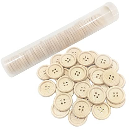 106 Enheter Träknappar, Runda Knappar för Hantverk, Syknappar och Dekoration, Kokosknappar (Trä, 15mm)