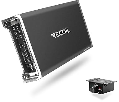 Recoil RED1800.5 Amplificatore audio per auto a 5 canali Classe D da 1800 Watt, mono stabile a 1 Ohm, manopola dei bassi remota inclusa