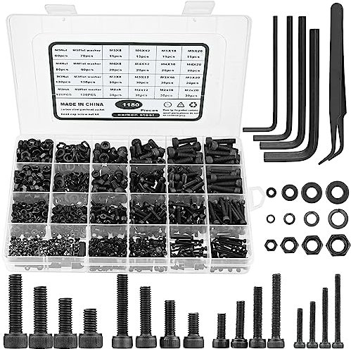 1185Stk M2 M3 M4 M5 Zylinderschrauben mit Innensechskant Schrauben Set, Kohlenstoffstahl Gewindeschrauben mit Linsenkopf Schrauben Muttern Unterlegscheiben & Innensechskantschlüsseln Sortiment Kit