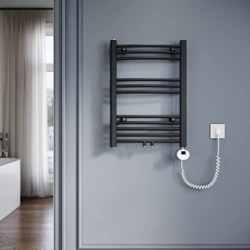 SONNI Badheizkörper Elektrisch mit Thermostat 700x500 mm Anthrazit Gebogen Handtuchtrockner Mittelanschluss Oval Handtuchwärmer für Bad Heizung 400W