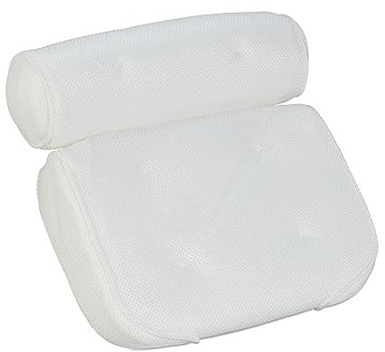 Relaxdays Badkarskudde, mjuk baddyna, stöder huvud och hals, H x B x D: 9 x 38 x 36 cm, 6 sugkoppar för grepp, vit, polyester, 1 st