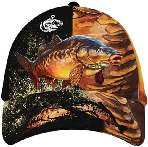 Pêche Carpe Sparkling Glitter Merveilleux Imprimé en 3D Homme Femme Casquette Trucker Respirant Casquette Hip Hop Vintage Strapback Cap Trucker Cap pour Golf Adulte Camping