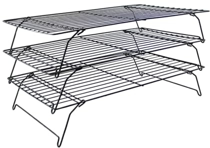 3 Tier Stackable Cooling Rack for Baking – 15.75 x 10 Carbon Steel Wire Cookie Cooling Racks, Multi-Level Stackable Cookie Rack for Cakes, Pastries & Fruit – Collapsible & Dishwasher Safe