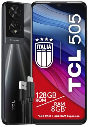 TCL Mobile 505 - Smartphone 4G Écran 6,75 HDplus 90Hz, 128 Go, 8 Go RAM, Appareil Photo Hybride 50Mp, Android 14, Batterie 5010 mAh, Double Sim, Gris sidéral, Câble USB Type-C Additionnel