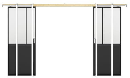 Vente-unique-Puerta corredera doble empotrada - Negro y vidrio templado esmerilado - 2 x Alt. 205 x Ancho 73 cm - ARTISTO II