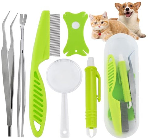 VINEST 5 Stück Zeckenzange für Hunde, Profi Zeckenzange Mensch Katze, Zeckenentferner Set für Alle Tick Größen, mit Aufbewahrungsbox Zeckenkarte Zeckenpinzette Zeckenkamm für Hunde Mensch Katze