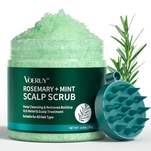 Shampooing exfoliant pour cuir chevelu avec romarin, huile de menthe poivrée pour cuir chevelu, traitement capillaire pour éclaircir et enlever l'accumulation de saleté avec masseur