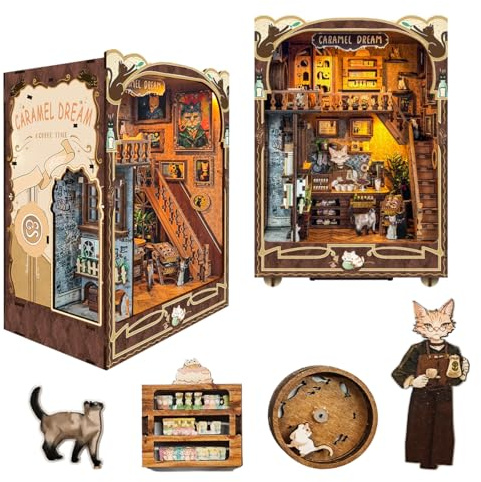 Kit de casa de muñecas DIY para adultos, montaje estéreo 2D, sensor de luz nocturna, sujetalibros, modelo de construcción de rompecabezas (Sueños de caramelo)