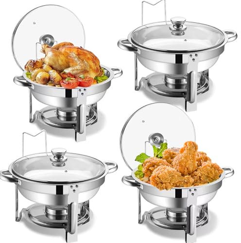 Allucky Chafing Dish Buffet Set: 5QT Round Stainless Steel Chafer for Catering, Round Chafing Dish Buffet Set with Lids Buffet Warmers Sets for Catering, Parties and Weddings