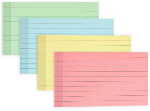 300PCS Colored Index Cards 5x8, Goefun Ruled Flashcards, 4 Color Notecards for Studying, Recipes, Memo Cards, Office Supply, DIY, Presentation