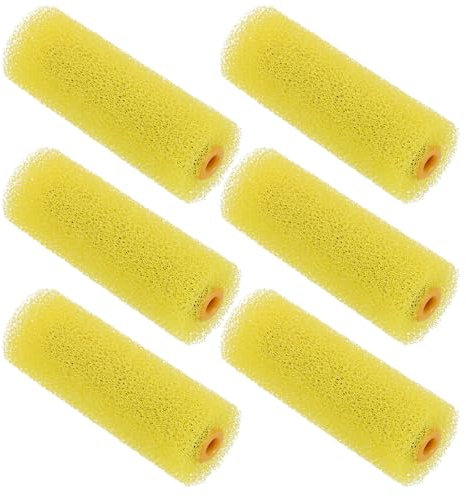sourcing map Paint Roller Cover 4 Inch Length Small Texture Sponge House Painting Supplies for Household Wall Painting Treatment Yellow 6Pcs