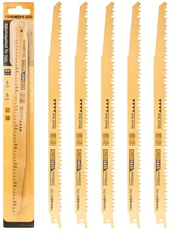 TOOLMAYS Säbelsägeblatt 5tlg. Sägeblätter Set für Holz, 300mm 5TPI für Hartholz knotiges Holz und Weichholz, Säbelsägeblätter Set für schnelle und saubere Schnitte