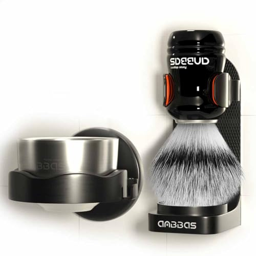 Anbbas Pennello da barba, pennello in tasso sintetico e ciotola per sapone in acciaio inox, supporto da parete in ABS per pennello e ciotola