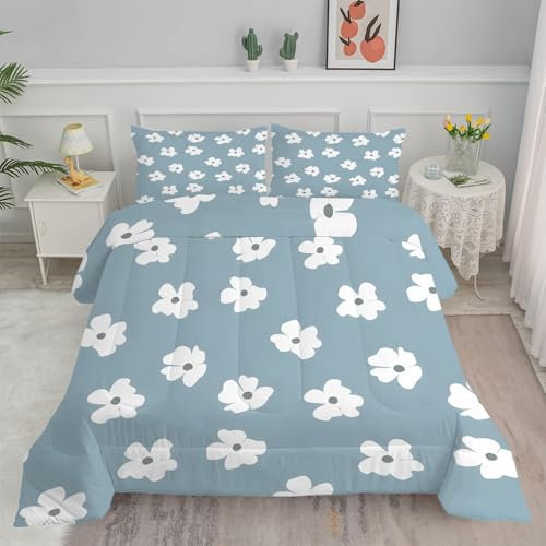Linfye Bettdecke 180x200 4 Jahreszeiten WeißE Blumen Bettbezug Ganzjahresdecke 180x200 Bettdecke Waschbar Bettdecke Ohne Bezug Nutzbar Mikrofaser Steppdecke Schlafdecke BC276