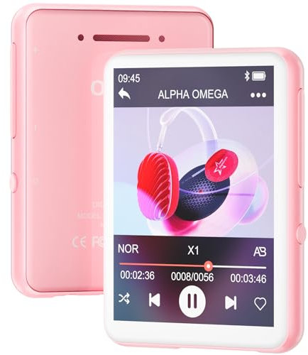 128GB Reproductor MP3 Bluetooth 5.4 con Pantalla Táctil de 2,4, Reproductor Música Mp3 con Altavoces, HiFi MP3 Portátil con Radio FM, Grabación, E-Book (Rosa)