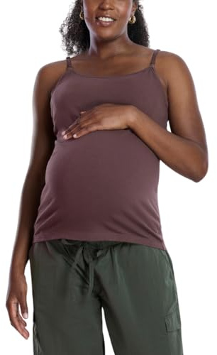 Motherhood Maternity Women's Clip Down Nursing Tank Top Cami with Adjustable Straps and Built-in Lining for Breastfeeding, French Roast, X-Large