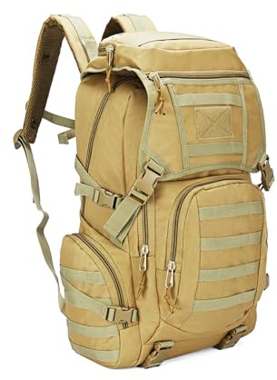 RAPIDSKY Sac à dos tactique militaire 35L/50L, hydrofuge Oxford 900D, système MOLLE, pochette ordinateur, randonnée assaut 3-5 jours, scratch réglable, plusieurs couleurs disponibles (50L - Kaki)