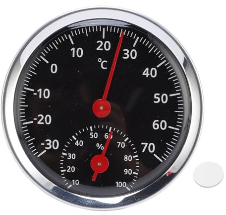 Igrometro del Termometro Meccanico per Auto e Interno - Batteria, Misuratore di umidità Analogica Ad Alta Precisione con Supporto a Parete, Quadrante in Alluminio, Display di