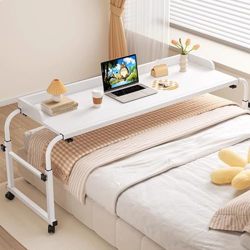 Table de lit à roulettes, plateau, canapé, lit d'appoint, chariot pour ordinateur portable, plateau de nourriture, bureau, table médicale roulante, hauteur et longueur réglables, table de lit king s