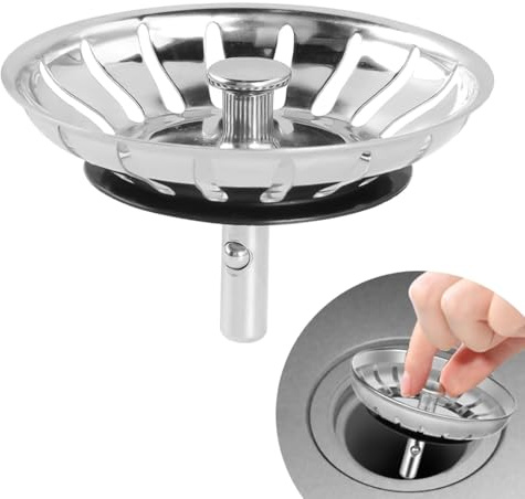 KYLOS 82 Mm Tappo Lavandino Cucina Regolabile In Altezza Per Scarico Con Comando A Manopola - Tappi Lavandino Cucina - Tappi Lavello Cucina In Acciaio - Tappo Per Lavandino Regolabile In Altezza