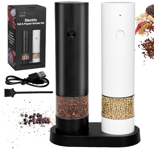 Electric Salt & Pepper Grinder Set USB Rechargeable Adjustable Coarseness